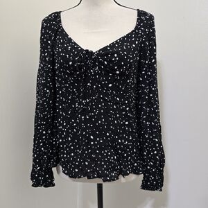 DR2 size Large Romantic Tie String V Neck Off the Shoulder Polka Dot Top Black